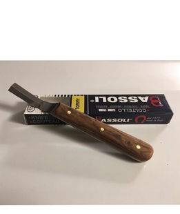 Coltello TOMMY con lama curva a doppio taglio e manico dritto in legno naturale