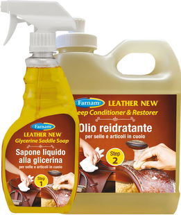 SET LEATHER NEW Sapone spray e olio per la cura del cuoio step 1 + step 2