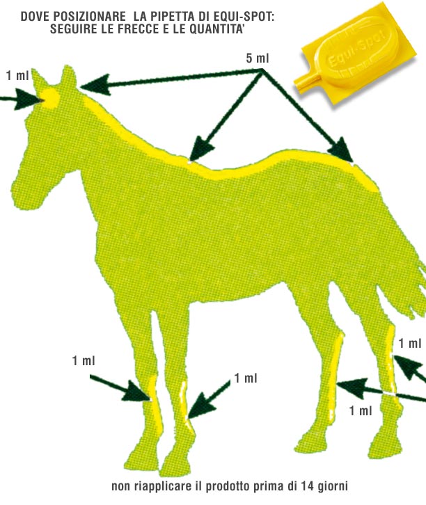 EQUI-SPOT FARNAM insetticida spot-on 3 Pipette 10 ml cad. per il controllo di tafani, mosche, zanzare e zecche che infastidiscono i cavalli - foto 2