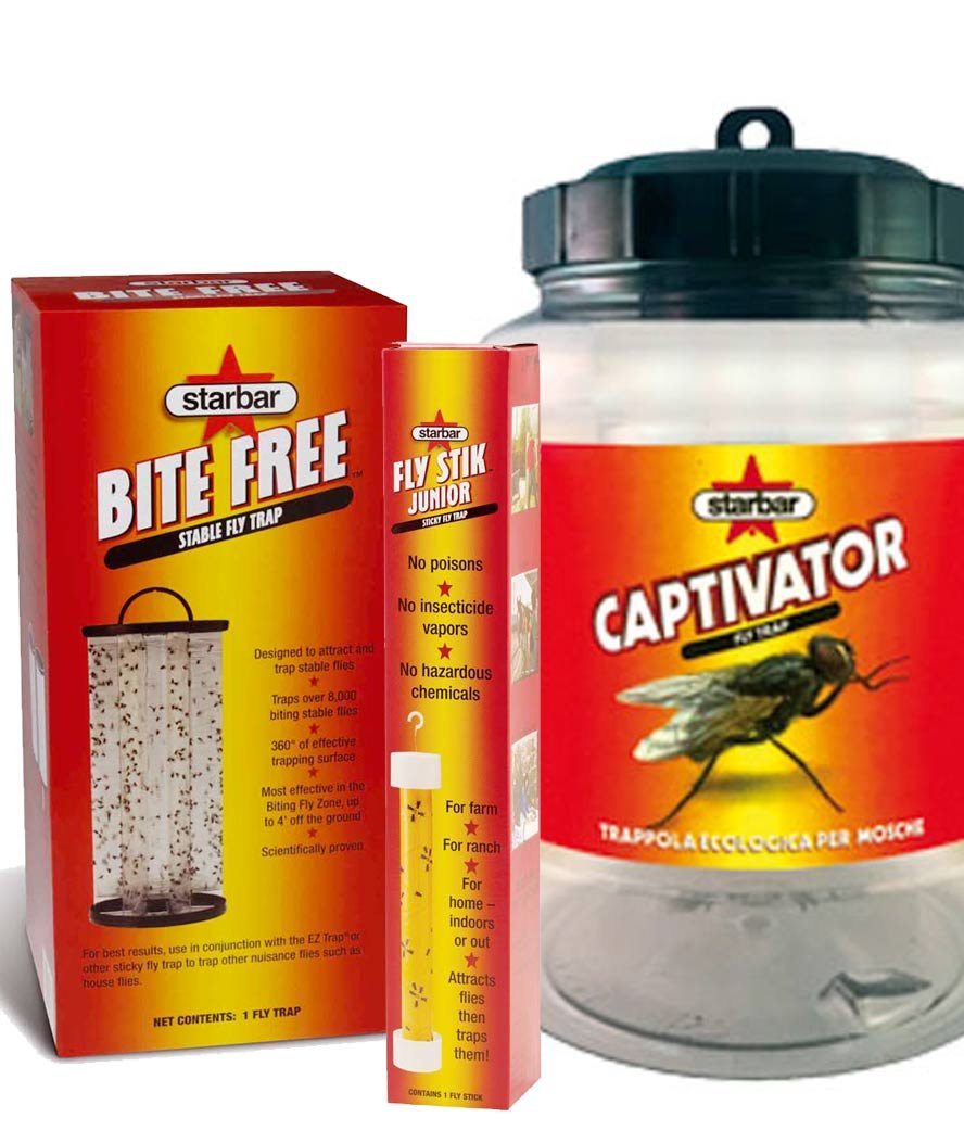 KIT DISINFESTAZIONE insetti volanti interno + esterno scuderia CAPTIVATOR + BITE FREE + FLY STIK