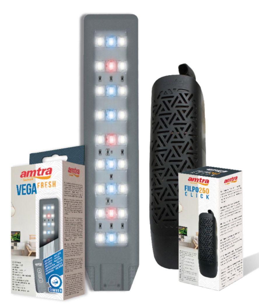 Acquario in vetro Amtra Nanotank system 36 con angoli frontali arrotondati completo di luce LED e filtro