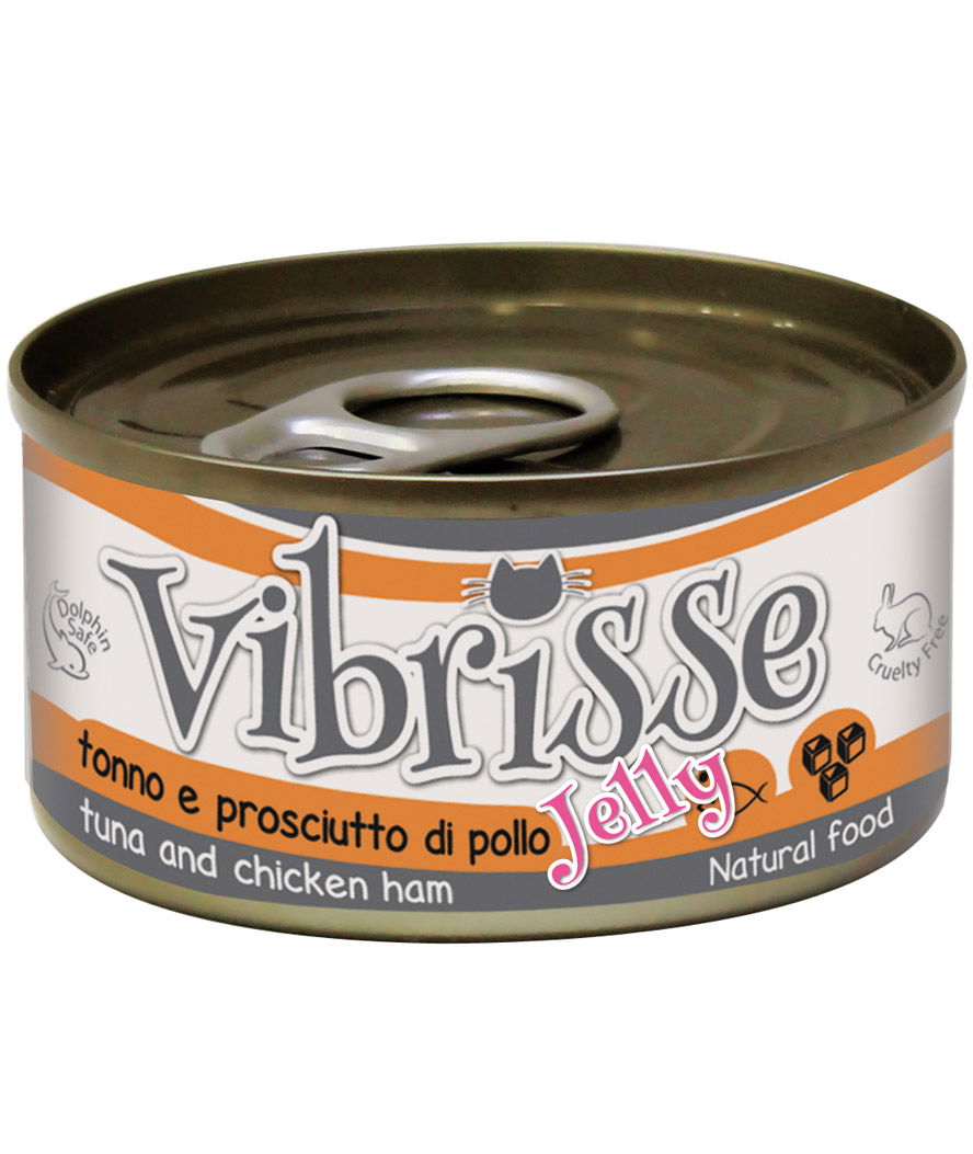 Vibrisse Cat Jelly tonno e prosciutto di pollo 24 lattine da 70 g cad.