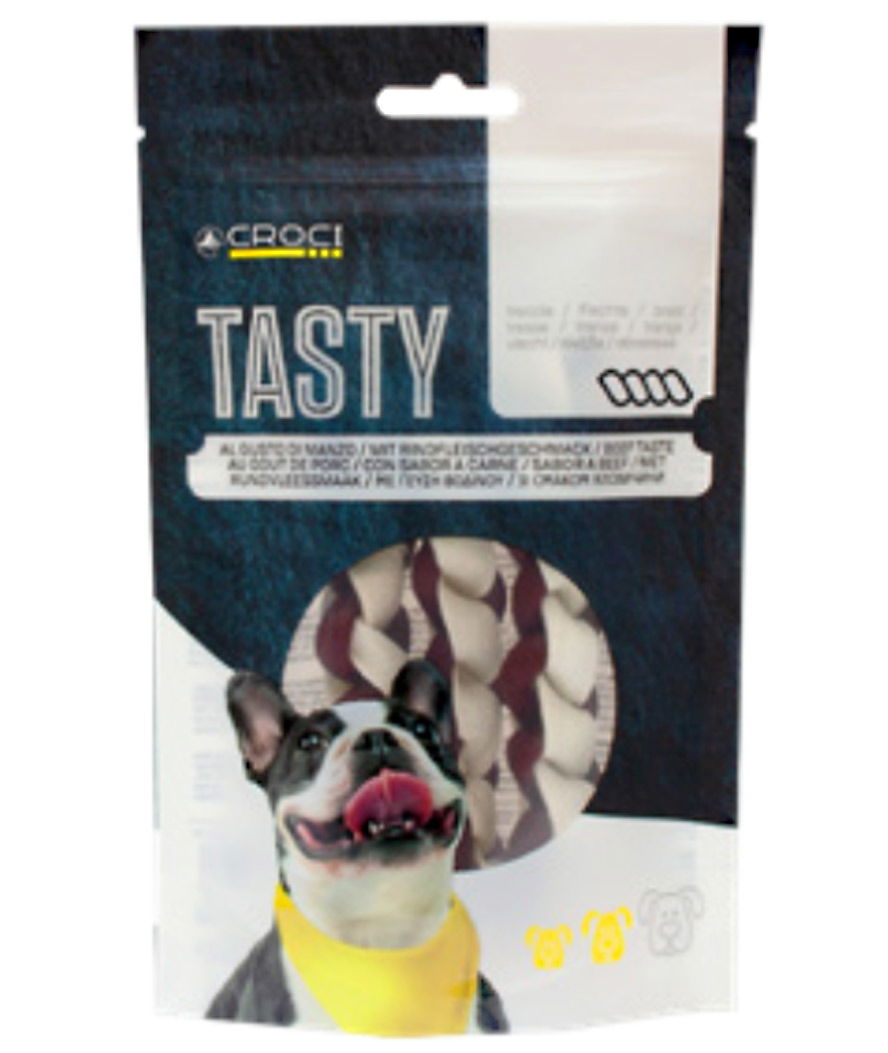 Snack Tasty Treccia gusto manzo per cani 8 confezioni da 80 g cad.