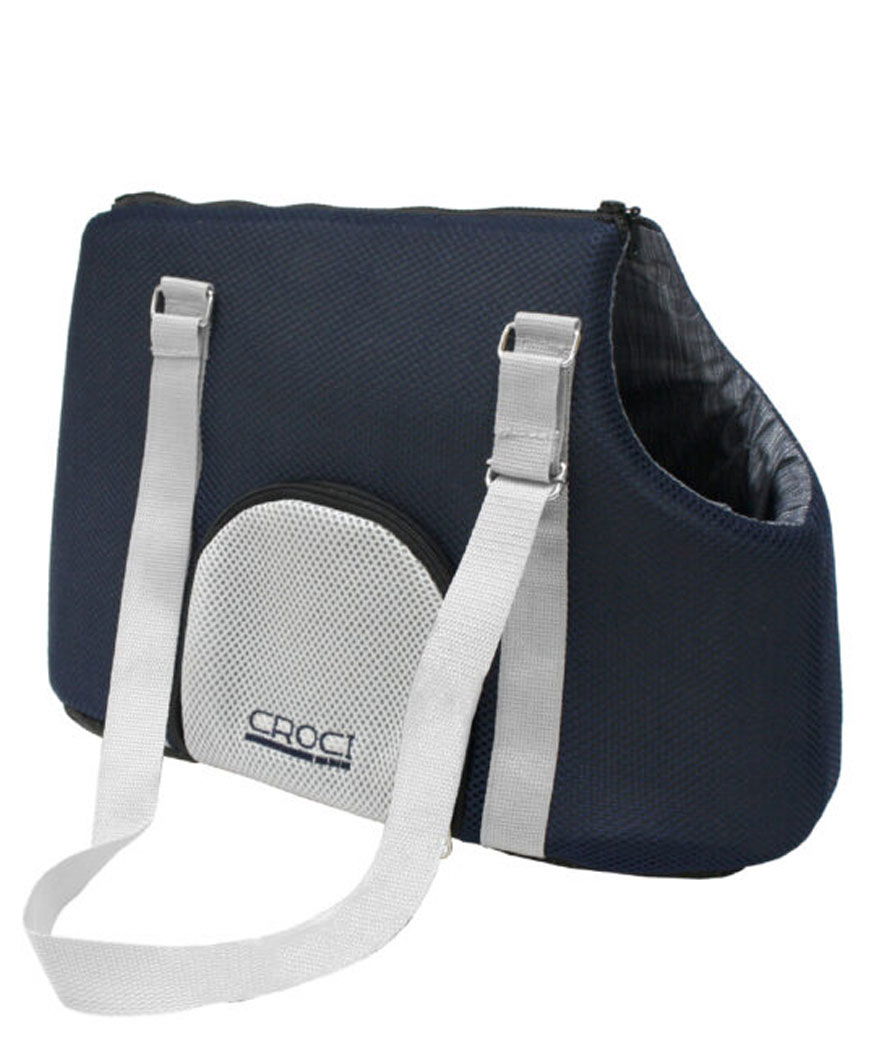 Borsa con maniglie regolabili Odette blu e grigio fondo antiscivolo per cani