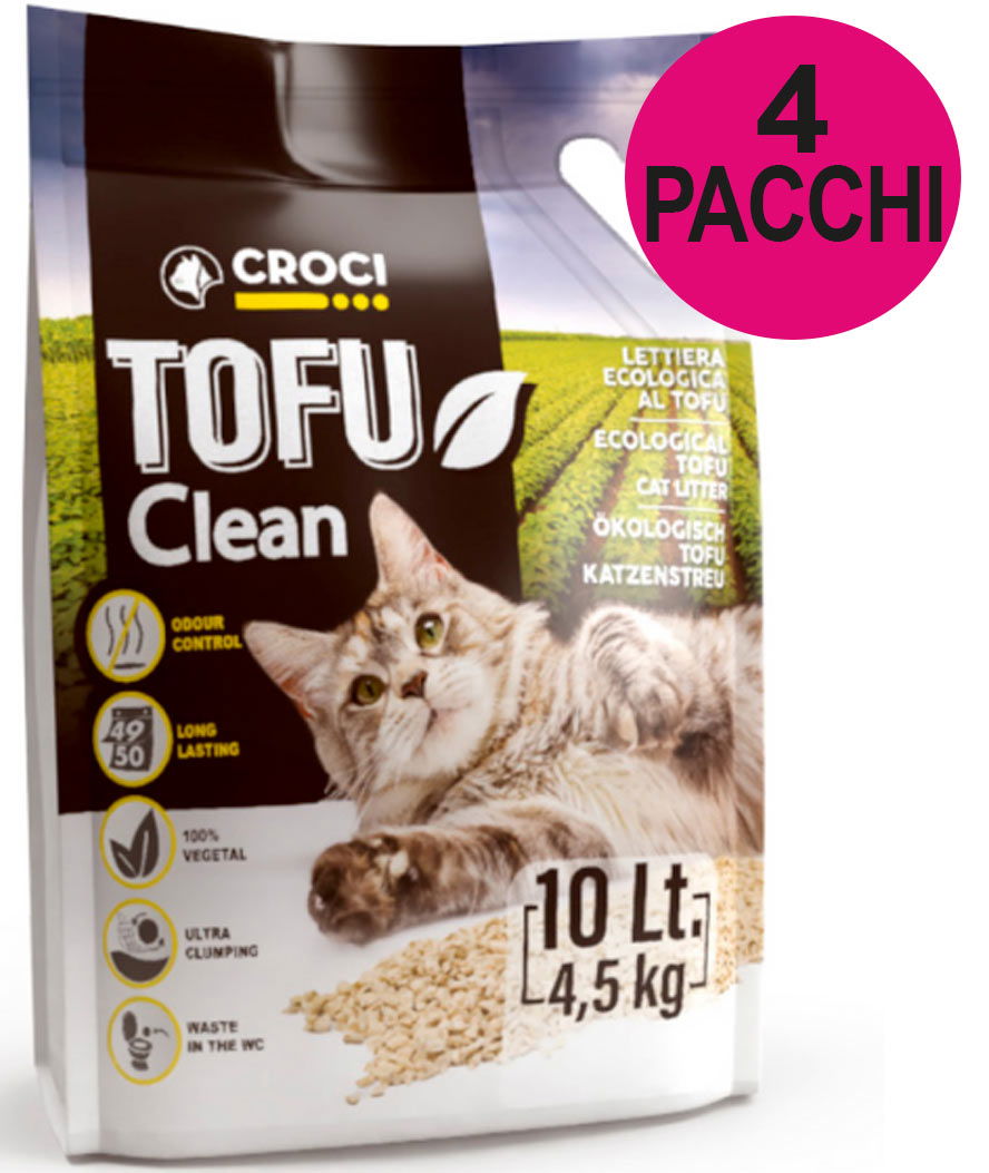 Lettiera microgranuli Tofu Clean agglomerante 4 confezioni da 10 litri cad.