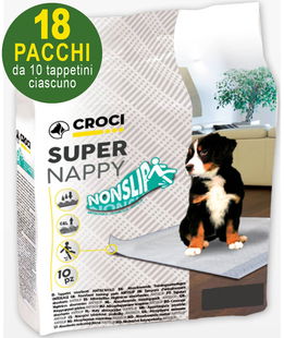 180 Tappetini igienici antiscivolo per cani Super Nappy Nonslip 57x54 cm - 18 pacchi da 10 pezzi cad.