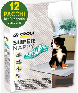 120 Tappetini igienici antiscivolo per cani Super Nappy Nonslip 84x57 cm - 12 pacchi da 10 pezzi cad.