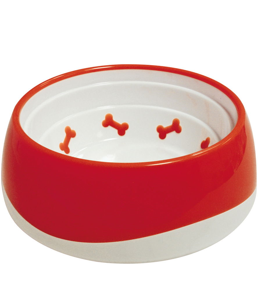 Set 3 ciotole in plastica TPR con interno graduato e base antiscivolo modello Bone per cani e gatti