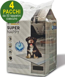 200 Tappetini igienici per cani Super Nappy 60X90 cm - 4 pacchi da 50 pezzi cad.