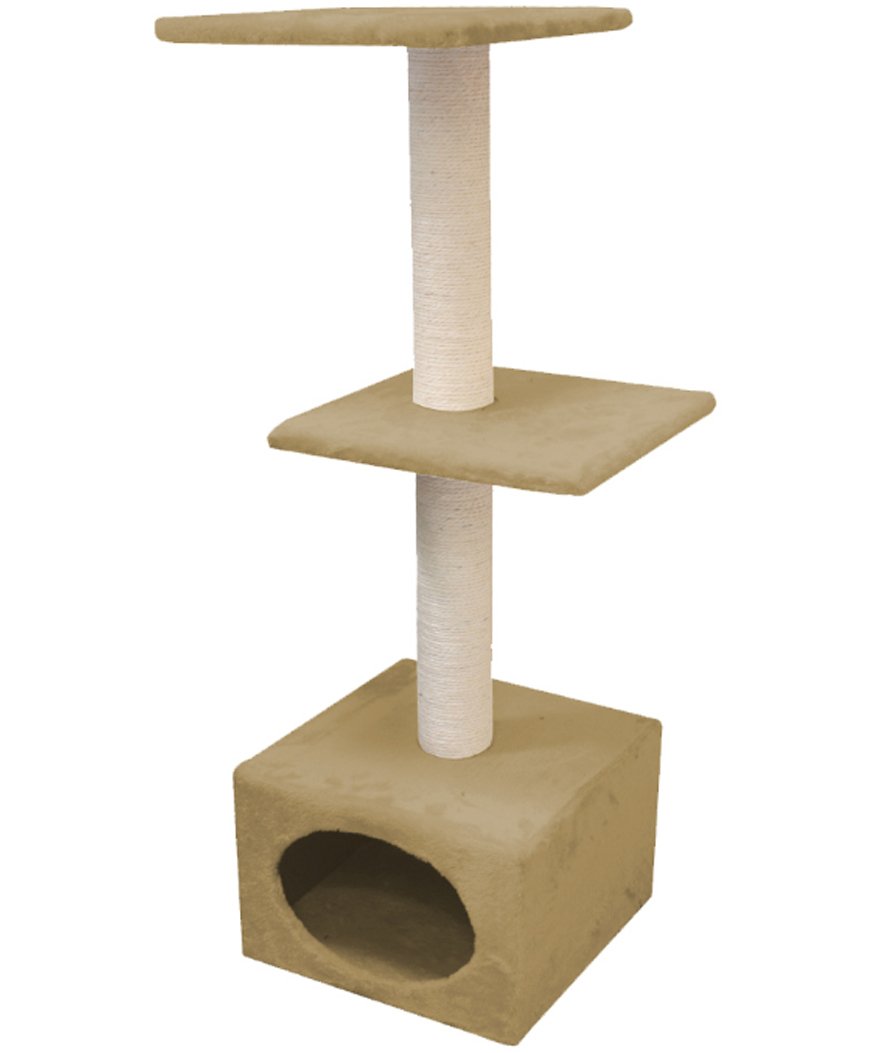 PROMOZIONE Tiragraffi medio a colonna con tana e due piani Monaco per gatti BEIGE
