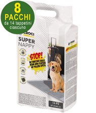 112 Tappetini igienici per cani SuperNappy Carbone Attivo 84x57 cm - 8 pacchi da 14 pezzi cad.