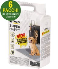 180 Tappetini igienici per cani SuperNappy Carbone Attivo 57x54 cm - 6 pacchi da 30 pezzi cad.