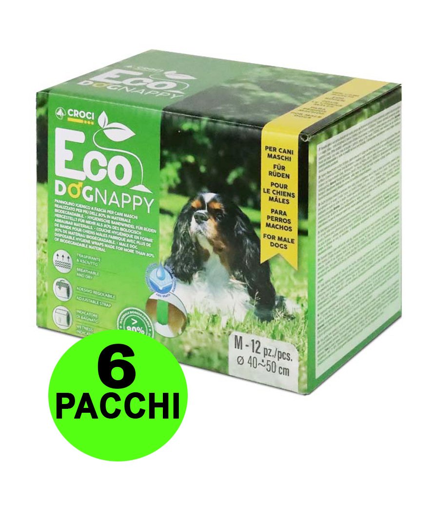 72 Fasce igieniche per cani maschi Eco Dog Nappy M 40-50 cm - 6 pacchi da 12 pezzi cad.
