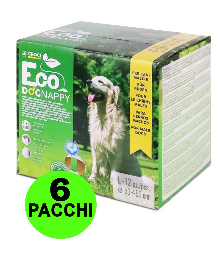 72 Fasce igieniche per cani maschi Eco Dog Nappy L 50-60 cm - 6 pacchi da 12 pezzi cad.