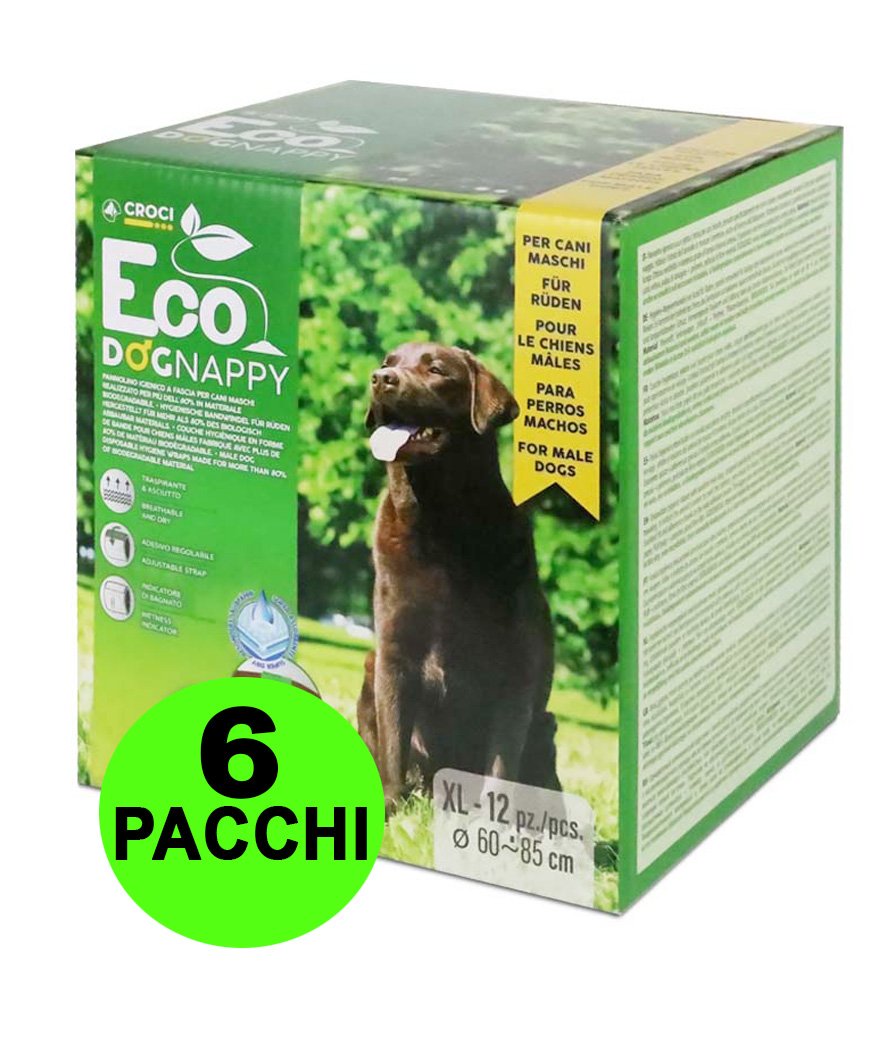 72 Fasce igieniche per cani maschi Eco Dog Nappy XL 60-85 cm - 6 pacchi da 12 pezzi cad.