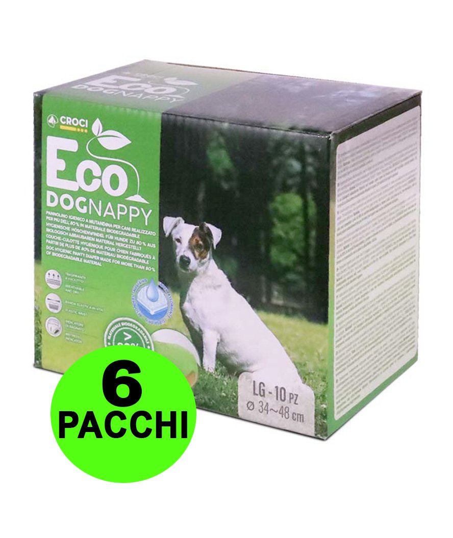 60 Pannolini igienici per cani Eco Dog Nappy L 34-48 cm - 6 pacchi da 10 pezzi cad.