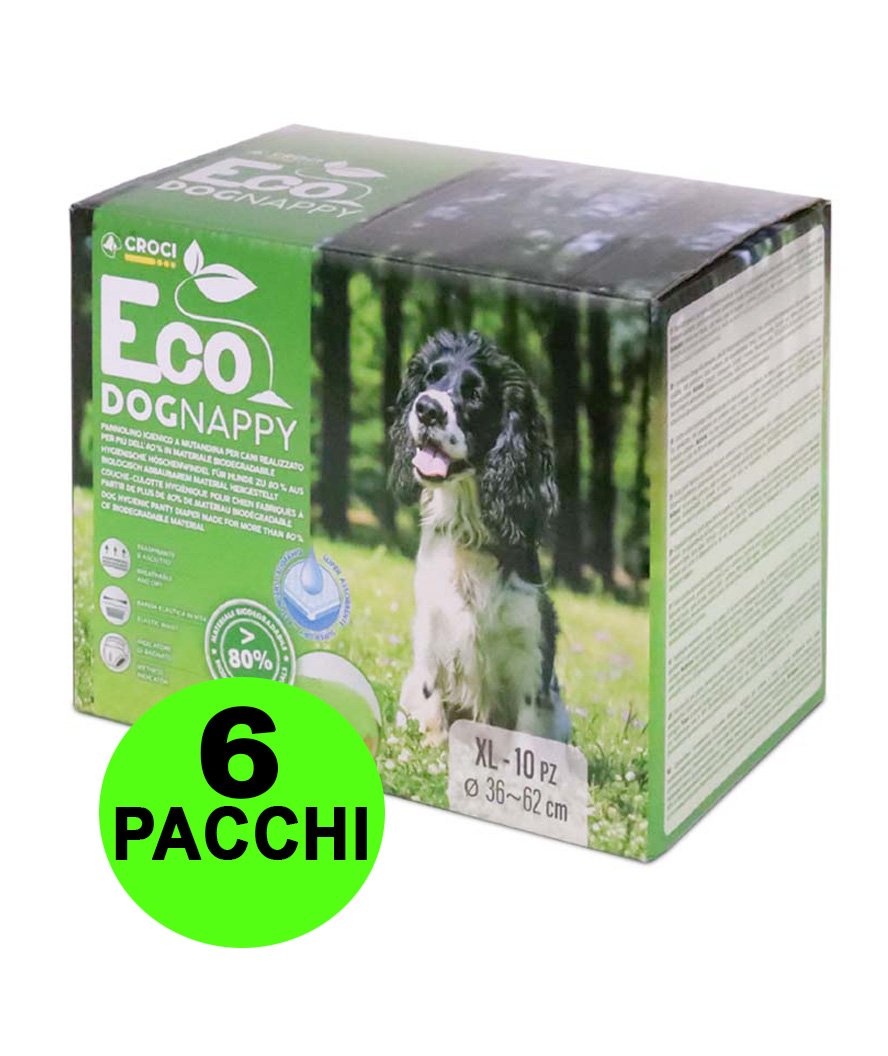 60 Pannolini igienici per cani Eco Dog Nappy XL 36-62 cm - 6 pacchi da 10 pezzi cad.