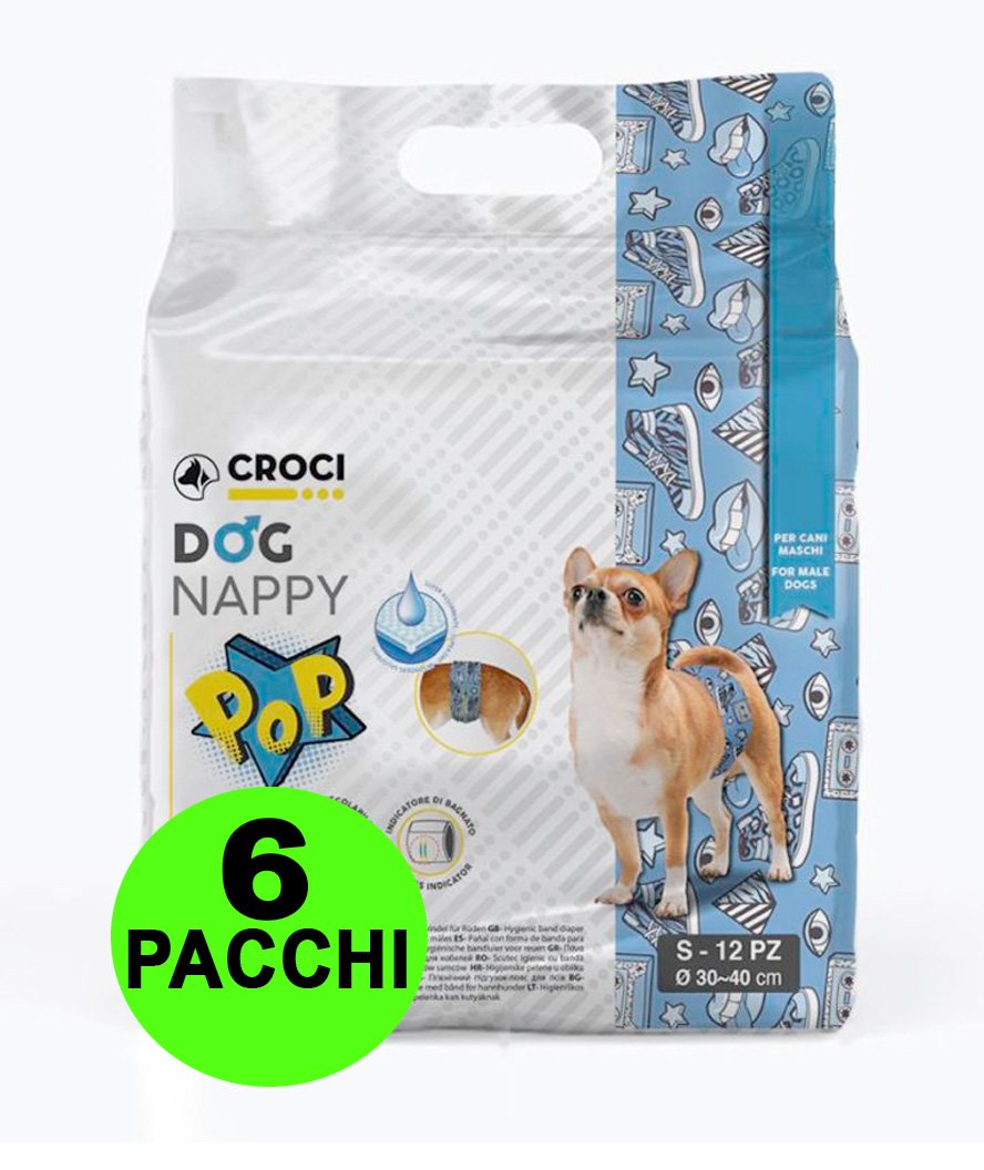 72 Fasce igieniche per cani maschi Dog Nappy Pop S 30-40 cm - 6 pacchi da 12 pezzi cad.