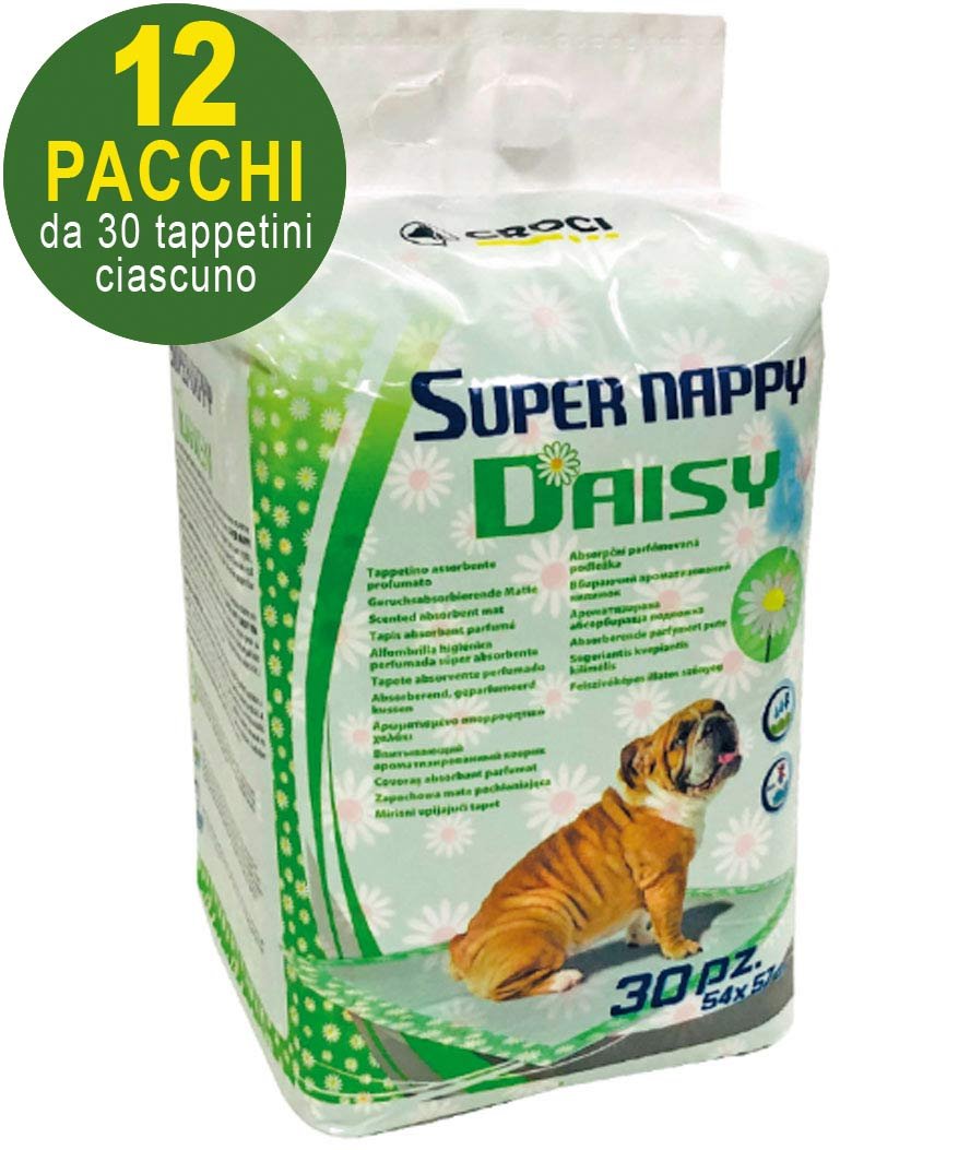 360 Tappetini igienici per cani SuperNappy Daisy 57x54 cm - 12 pacchi da 30 pezzi cad.