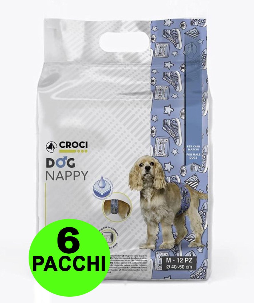 72 Fasce igieniche per cani maschi Dog Nappy Pop M 40-50 cm - 6 pacchi da 12 pezzi cad.