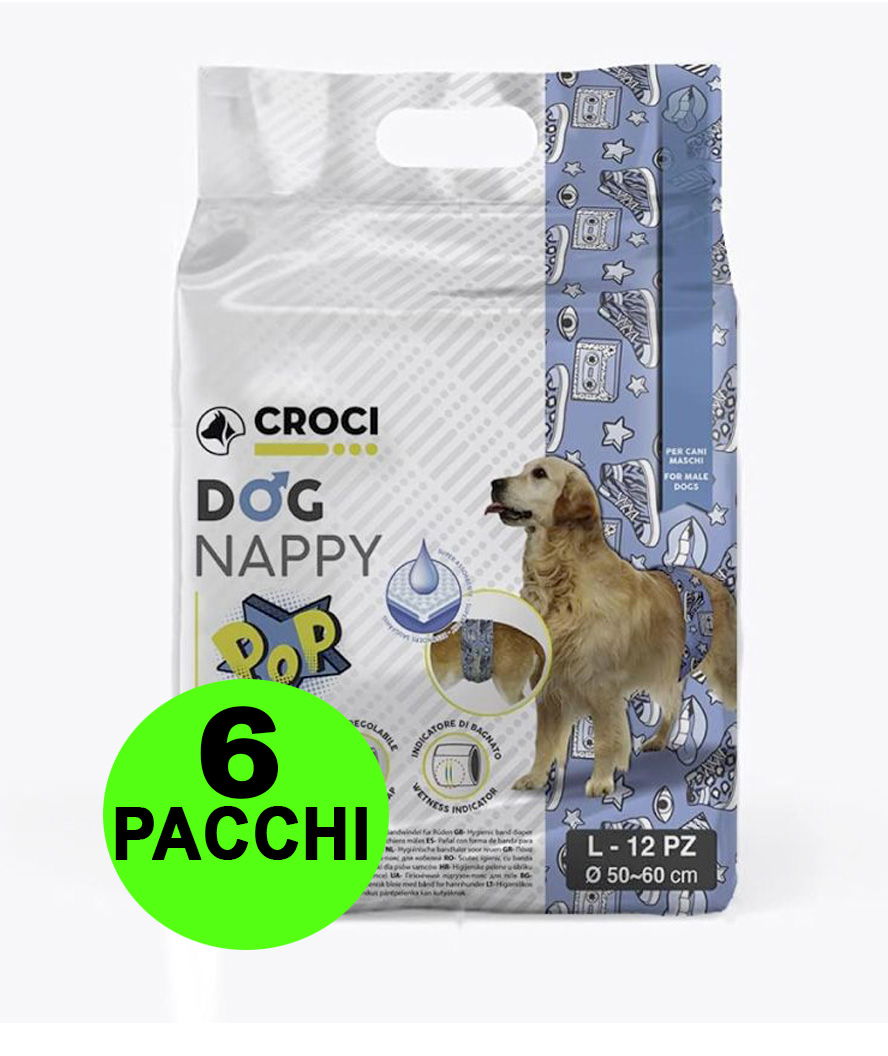 72 Fasce igieniche per cani maschi Dog Nappy Pop L 50-60 cm - 6 pacchi da 12 pezzi cad.