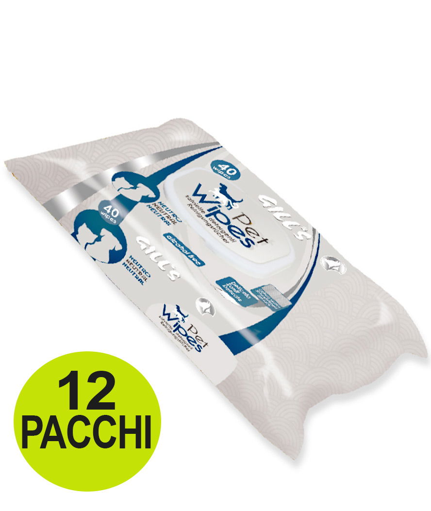 OFFERTA 12 Confezioni da 40 Salviette ciascuna umidificate Neutre per cani e gatti