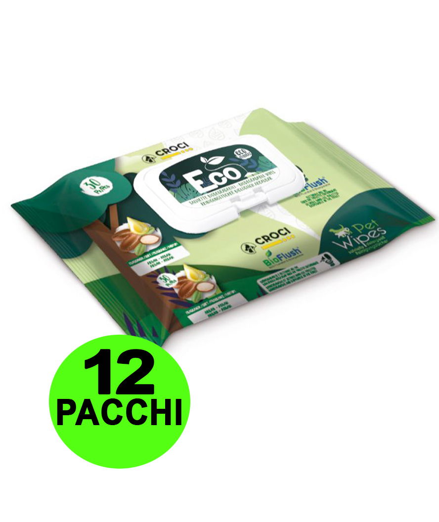 OFFERTA 12 Confezioni da 30 Salviette ciascuna umidificate Eco Aragan per cani e gatti