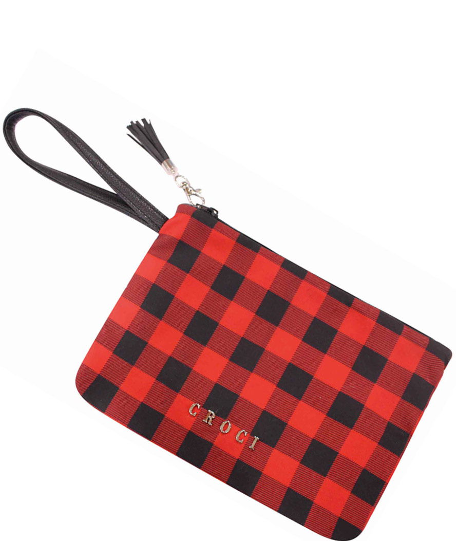 Pochette con maniglia e portachiavi in finta pelle modello Lumberjack per cani