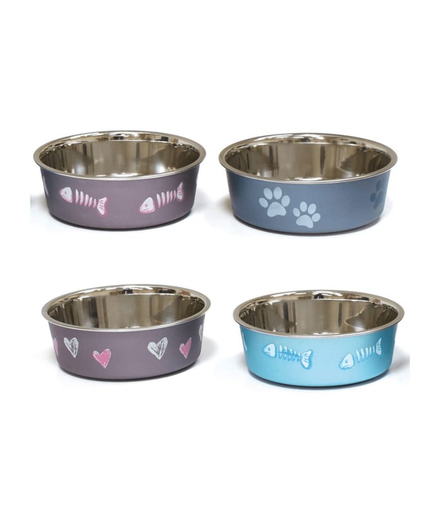 Set 4 ciotole in acciaio Roxy colori assortiti con antiscivolo per cani e gatti