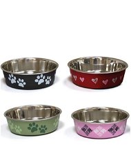 Set 6 ciotole in acciaio Roxy colori assortiti con antiscivolo per cani e gatti