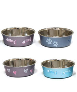 Set 6 ciotole in acciaio Roxy Satin colori assortiti per cani e gatti