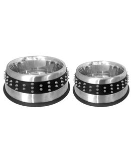 Set 4 ciotole in acciaio Rubber Studs per cani e gatti