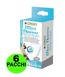 90 Assorbenti per mutandine igieniche per cani Mini Nappy XXS 4x8 cm - 6 pacchi da 15 pezzi cad.