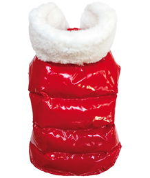 PROMOZIONE Giubbotto con collo in ecopelliccia modello Xmas Red show idea per Natale per cani 50 CM ROSSO