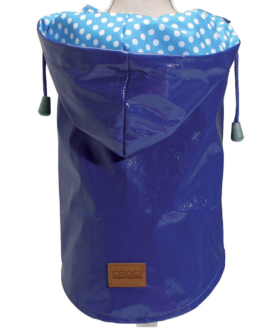 Impermeabile RAINDROP BLUE con cappuccio e foro per guinzaglio per cani 