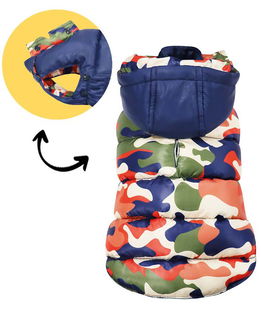 Giubbotto imbottito impermeabile Double face con sottopancia elastico modello Pond Camouflage per cani 