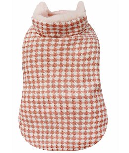 Giubbotto imbottito double face in ecopelliccia stoffa tweed pied de poule Pink Yeti per cani