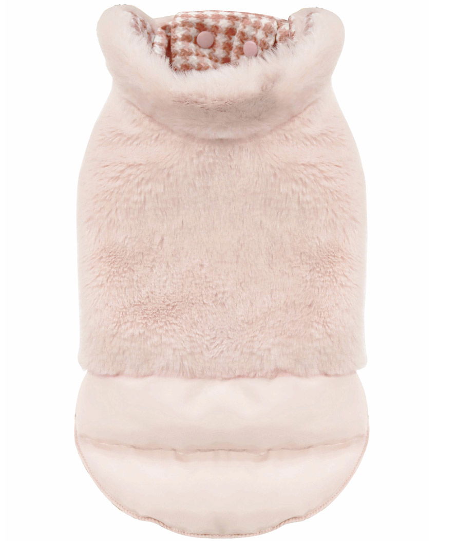 Giubbotto imbottito double face in ecopelliccia stoffa tweed pied de poule Pink Yeti per cani - foto 1