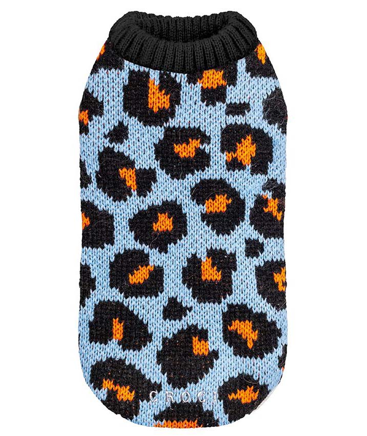 Maglioncino modello Cheetah Spot fantasia animalier azzurro per cani