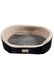 Cuccia ovale morbida e imbottita con cuscino, reversibile nero modello Astride per cani e gatti