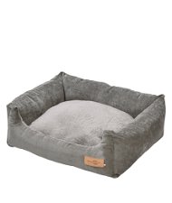 Cuccia rettangolare grigio con cuscino in pelliccia bicolore Daryl per cani e gatti