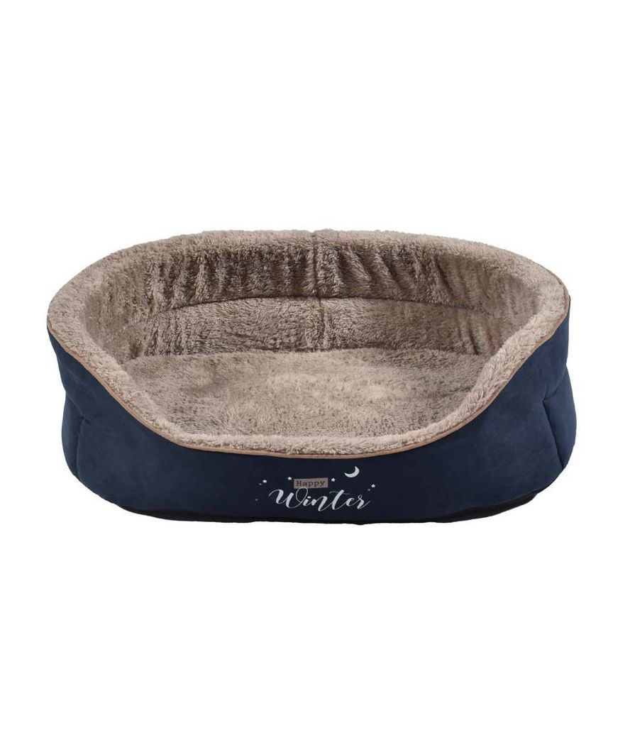 Cuccia ovale blu in morbida eco pelliccia e camoscio modello Winter per cani e gatti