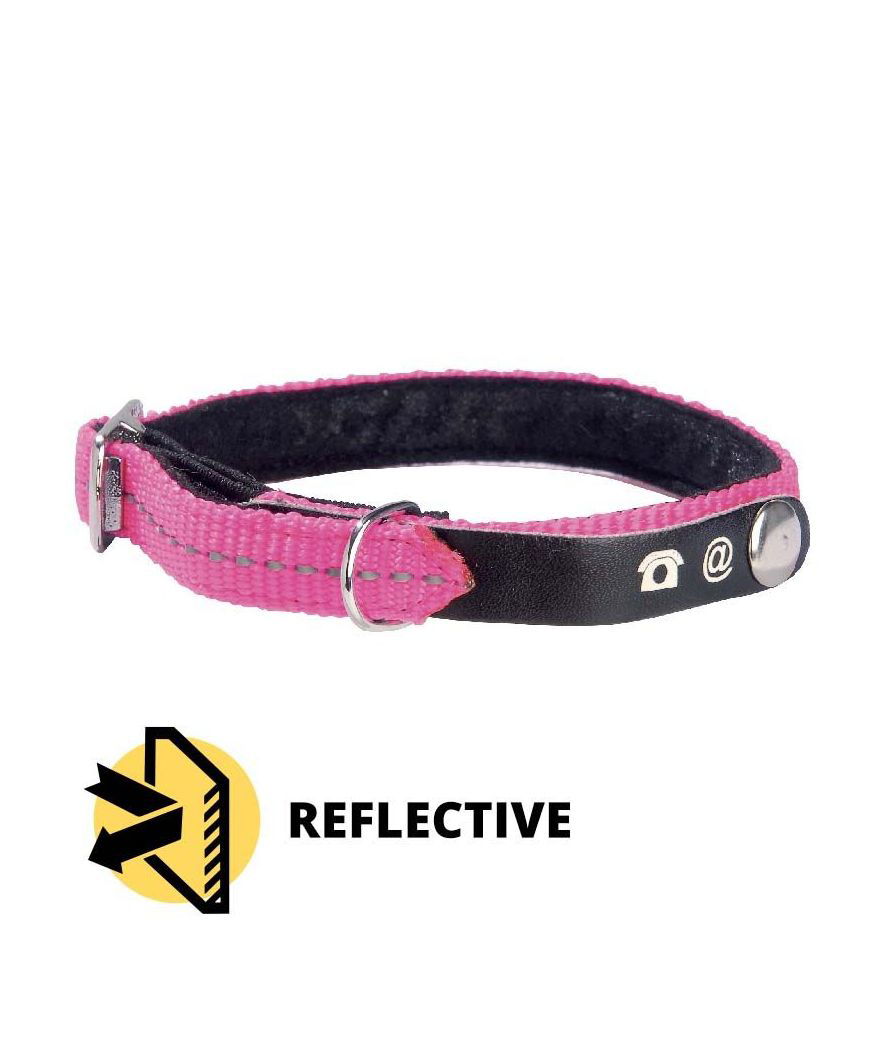 Collare rosa in nylon riflettente con linguetta per indirizzo modello Lost per gatti