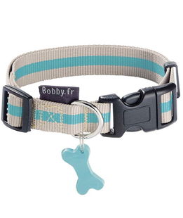 Collare in nylon bicolore beige con ciondolo rimovibile modello Arlequin per cani