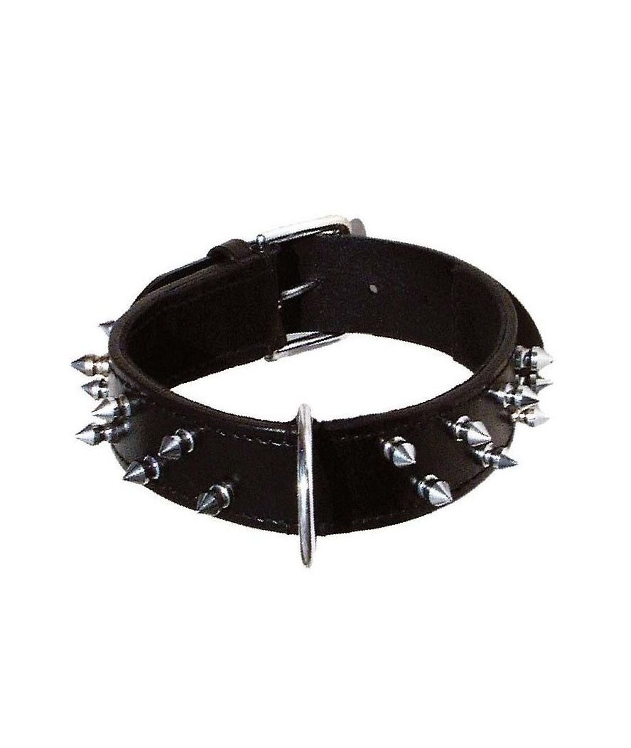 PROMOZIONE Collare in similpelle nero con borchiette metalliche Modello Rock per cani 50 x 3,7 cm