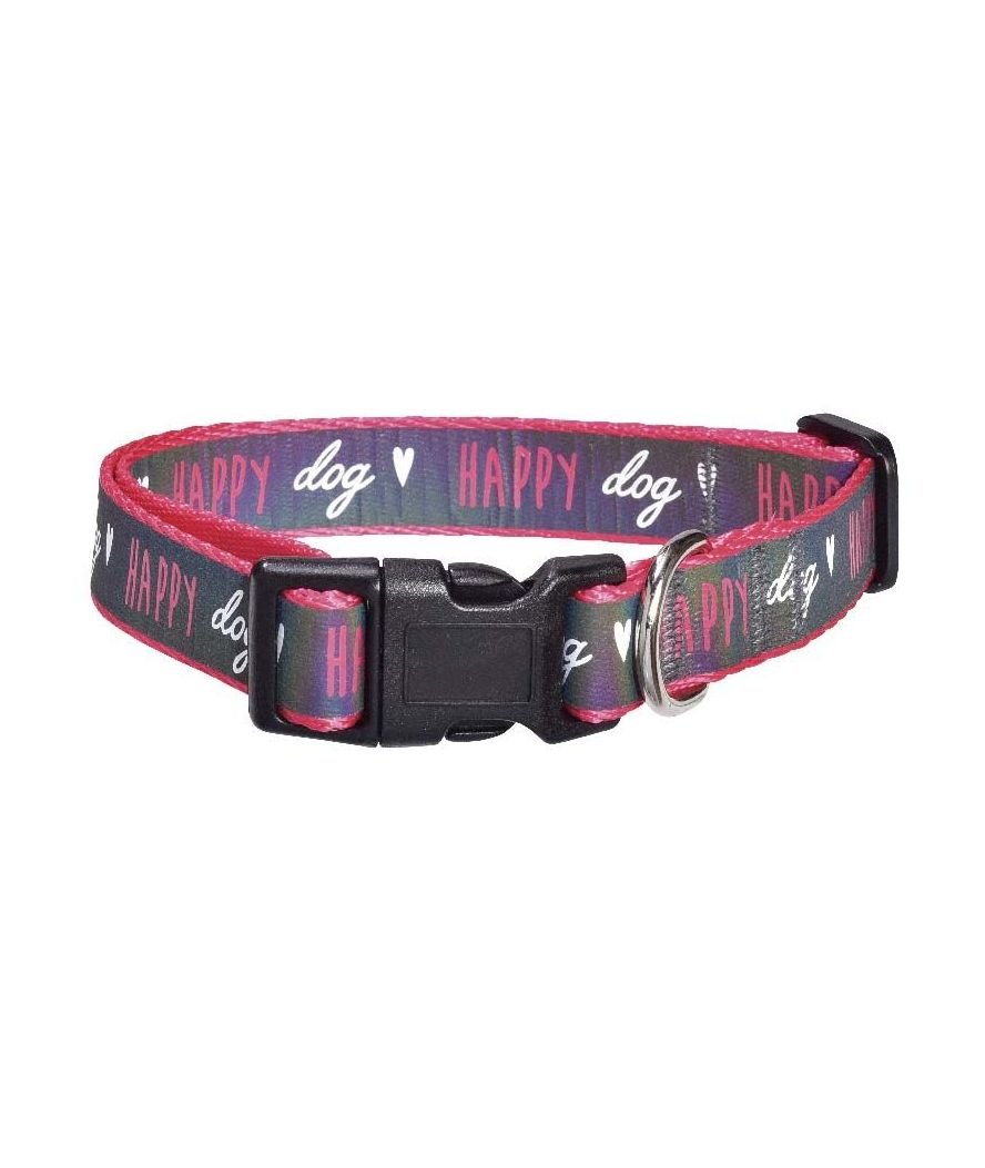 Collare rosa catarinfrangente con ricamo scritta Happy Dog modello Happy per cani