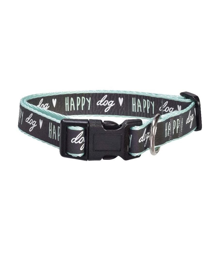 Collare verde catarinfrangente con ricamo scritta Happy Dog modello Happy per cani