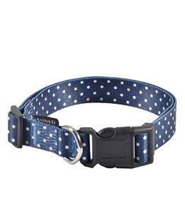 Collare in nylon blu decorazioni a pois bianchi modello Pretty per cani