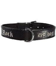 Collare in similpelle nero con fibbia con scritta Rock My Dog per cani