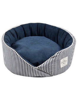 Cuccia tonda con una trama a righe blu navy modello Lili per cani e gatti